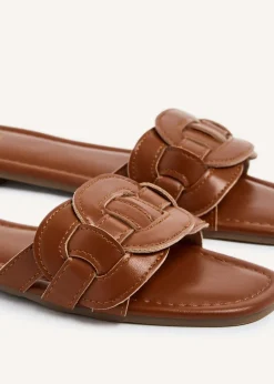 Linzi Linked Tan Faux Leather Sliders
