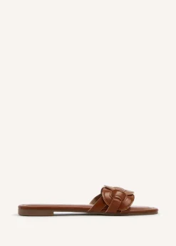 Linzi Linked Tan Faux Leather Sliders