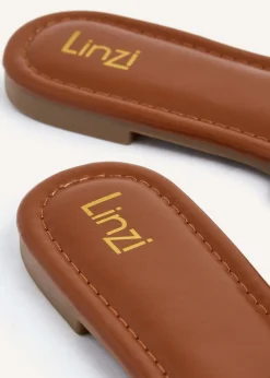 Linzi Linked Tan Faux Leather Sliders