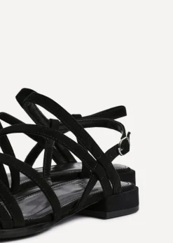 Linzi Lucie Black Faux Suede Strappy Sandals
