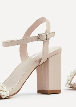 Linzi Lulu Sand Faux Leather Block Heeled Sandal