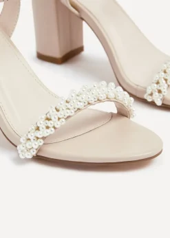 Linzi Lulu Sand Faux Leather Block Heeled Sandal