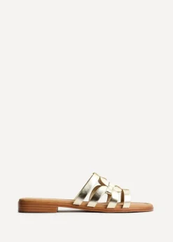 Linzi Lupita Gold Faux Leather Linked Flat Slider Sandal