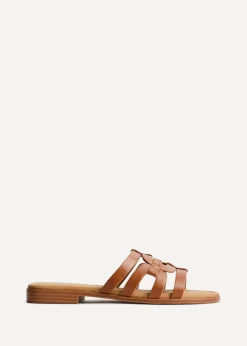 Linzi Lupita Tan Faux Leather Linked Flat Slider Sandal