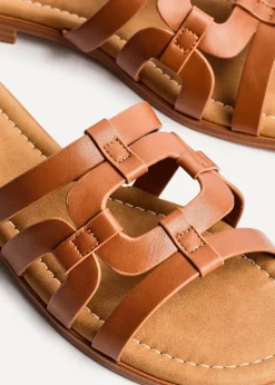 Linzi Lupita Tan Faux Leather Linked Flat Slider Sandal