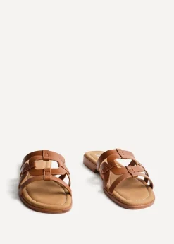 Linzi Lupita Tan Faux Leather Linked Flat Slider Sandal