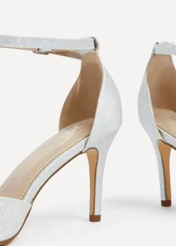 Linzi Maci Silver Glitter Fabric Stiletto Court Heel