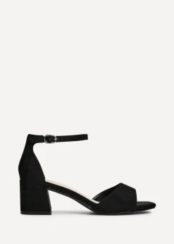 Linzi Maddie Black Faux Suede Closed Back Block Heeled Sandals