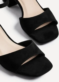 Linzi Maddie Black Faux Suede Closed Back Block Heeled Sandals