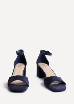 Linzi Maddie Navy Faux Suede Closed Back Block Heeled Sandals