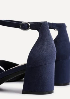 Linzi Maddie Navy Faux Suede Closed Back Block Heeled Sandals