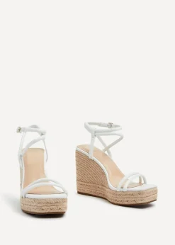 Linzi Malibu White Faux Leather Double Strap Rope Detail Wedge
