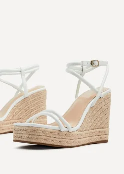 Linzi Malibu White Faux Leather Double Strap Rope Detail Wedge