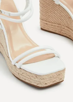 Linzi Malibu White Faux Leather Double Strap Rope Detail Wedge