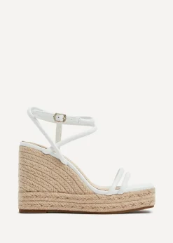 Linzi Malibu White Faux Leather Double Strap Rope Detail Wedge