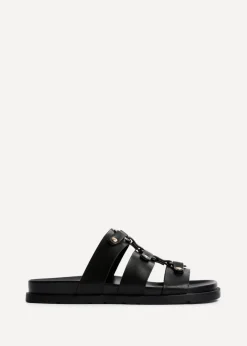 Linzi Marcia Black Faux Leather Studded Gladiator Slip On Sandals