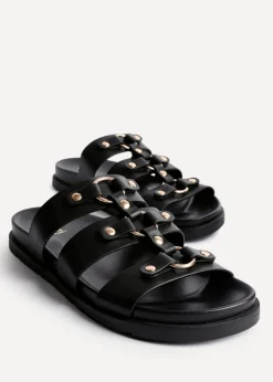 Linzi Marcia Black Faux Leather Studded Gladiator Slip On Sandals