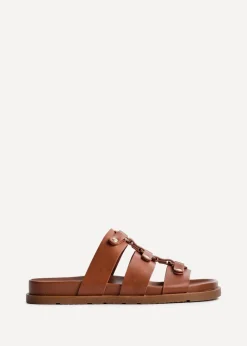 Linzi Marcia Tan Faux Leather Studded Gladiator Slip On Sandals