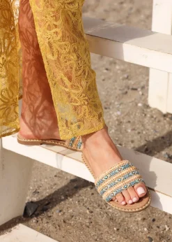 Linzi Mariana Blue Bohemian Inspired Flat Slider Sandal