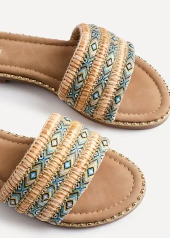 Linzi Mariana Blue Bohemian Inspired Flat Slider Sandal