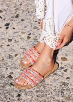 Linzi Mariana Orange Bohemian Inspired Flat Slider Sandal
