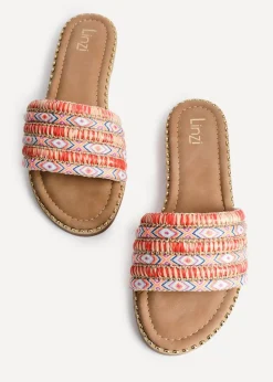 Linzi Mariana Orange Bohemian Inspired Flat Slider Sandal