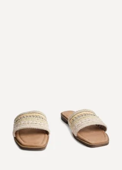 Linzi Mariel Natural Woven Embellished Flat Sandals