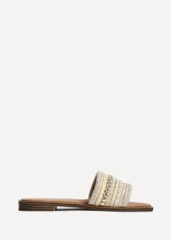 Linzi Mariel Natural Woven Embellished Flat Sandals