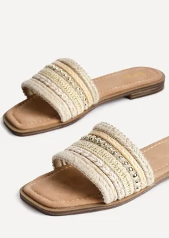 Linzi Mariel Natural Woven Embellished Flat Sandals
