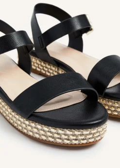 Linzi Marine Black Faux Leather Flatform Sandal