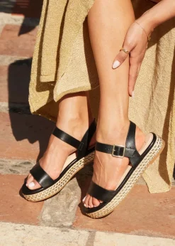 Linzi Marine Black Faux Leather Flatform Sandal