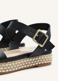 Linzi Marine Black Faux Leather Flatform Sandal