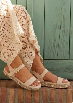 Linzi Marine Nude Faux Leather Flatform Sandal