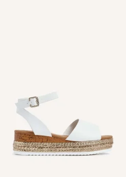 Linzi Marisol Wide Fit White Faux Leather Flatform Sandal
