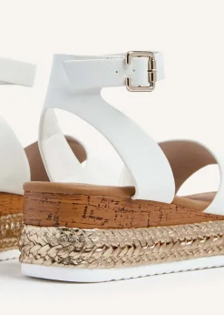 Linzi Marisol Wide Fit White Faux Leather Flatform Sandal
