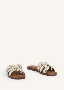 Linzi Maya Gold Faux Croc Patent Linked Slider Sandal