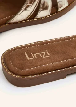 Linzi Maya Gold Faux Croc Patent Linked Slider Sandal