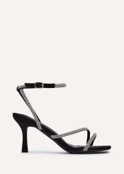 Linzi Mayfair Black Suede Diamante Heeled Sandal