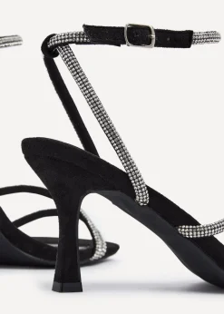 Linzi Mayfair Black Suede Diamante Heeled Sandal