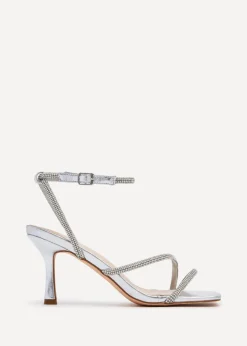 Linzi Mayfair Silver Faux Leather Diamante Heeled Sandal