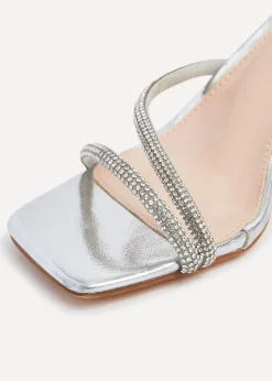 Linzi Mayfair Silver Faux Leather Diamante Heeled Sandal