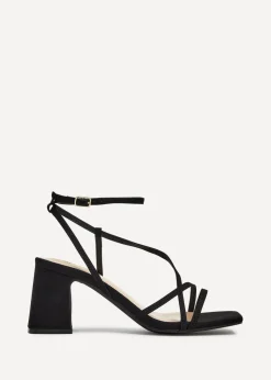Linzi Memphis Black Faux Suede Crossover Slingback Block Heeled Sandal