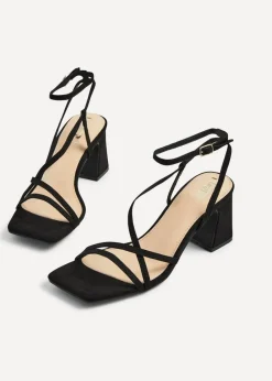 Linzi Memphis Black Faux Suede Crossover Slingback Block Heeled Sandal