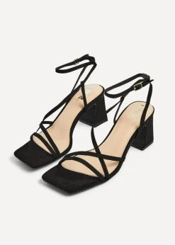 Linzi Memphis Black Faux Suede Crossover Slingback Block Heeled Sandal