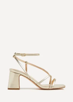 Linzi Memphis Gold Crossover Slingback Block Heeled Sandal
