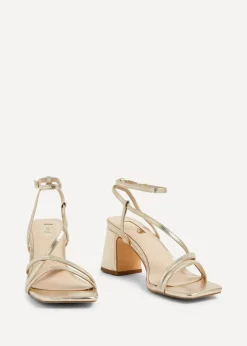 Linzi Memphis Gold Crossover Slingback Block Heeled Sandal