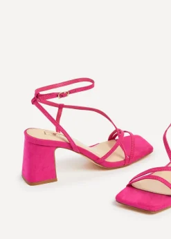 Linzi Memphis Pink Faux Suede Crossover Slingback Block Heeled Sandal