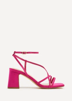 Linzi Memphis Pink Faux Suede Crossover Slingback Block Heeled Sandal