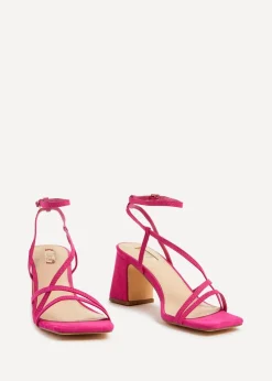 Linzi Memphis Pink Faux Suede Crossover Slingback Block Heeled Sandal