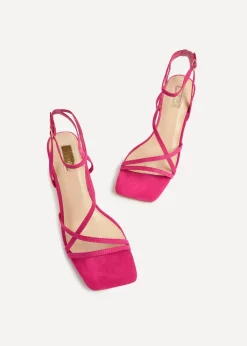 Linzi Memphis Pink Faux Suede Crossover Slingback Block Heeled Sandal